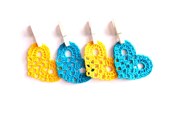 Crochet hearts wedding decorations applique embellishment scrapbooking lemon yellow & turquoise - eljuks