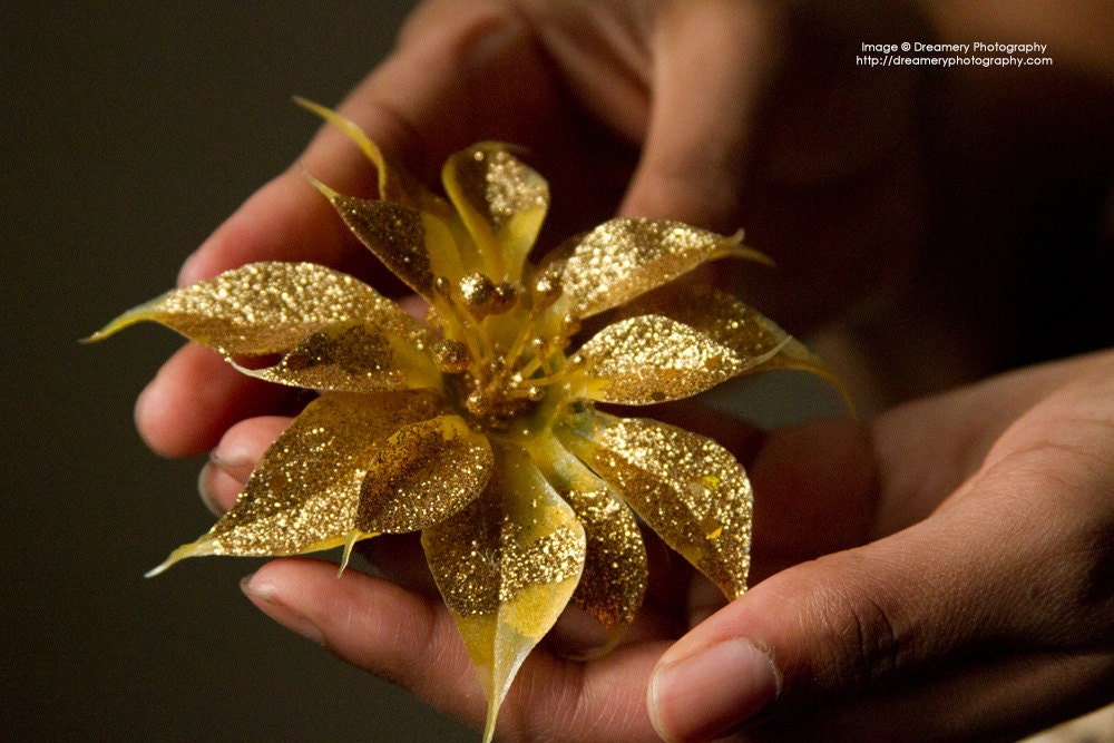Winter Gold Poinsettia Hair Clip