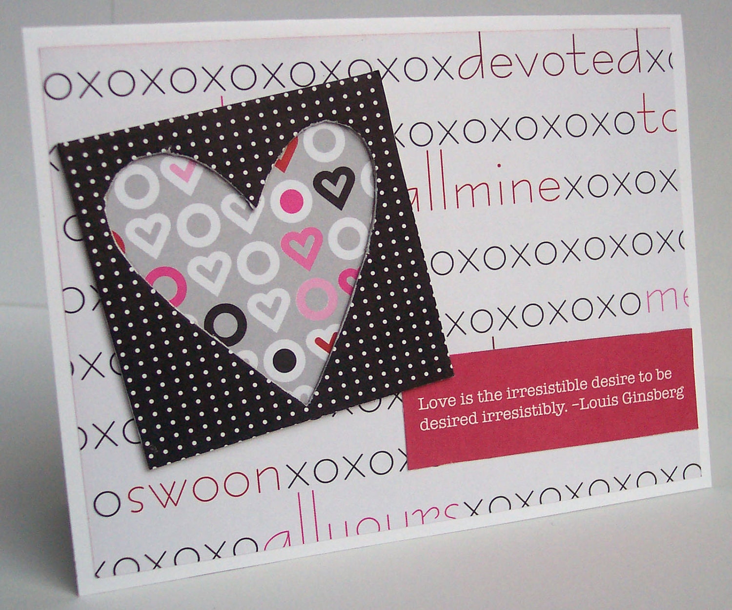 Valentine's Day Card with Hearts Black and White