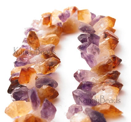 LARGE Amethyst Citrine Crystal Point Beads 25-65mm TD 15 inch strand (aprox 45 beads) Natural