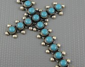 Old Sterling Fred Harvey Era Turquoise Bell Trading Post Cross Pendant