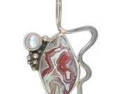 Crazy Lace Agate Pendant, sterling silver with Pearl accent  pczlg1430