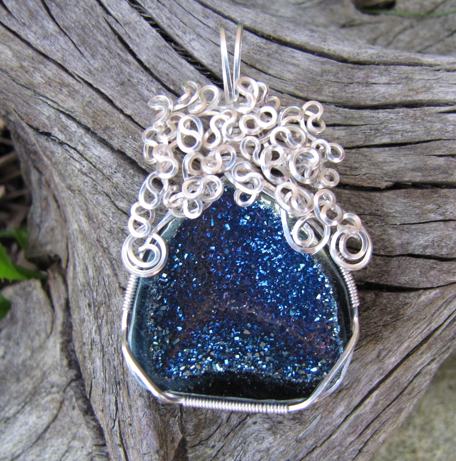 Stunning Titanium Treated Druzy (drewsy) Wire Wrapped Pendant