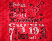 Unique Embroidered Birth Announcement Personalized Minky Baby Blanket - with guitar design