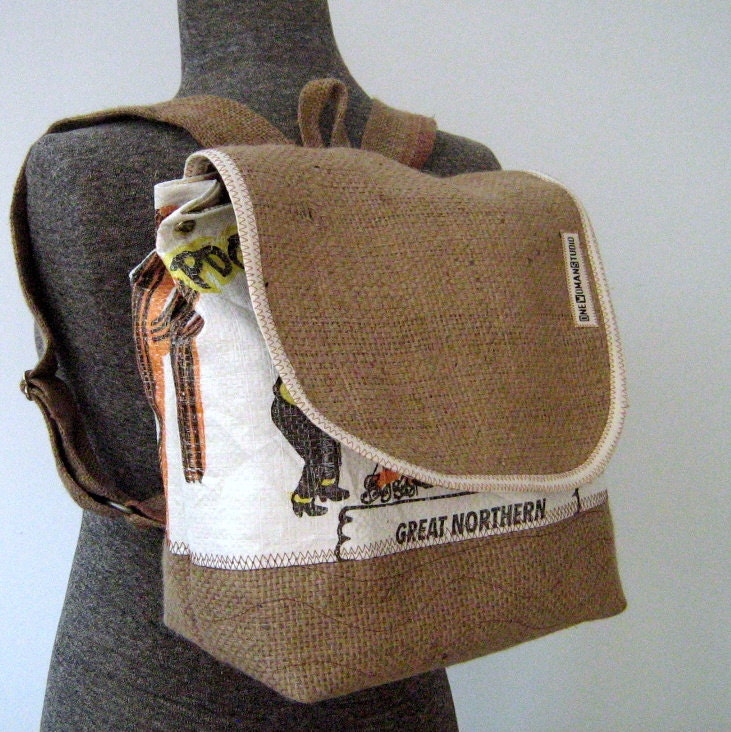 Recycled Burlap Coffee/Bean Sack Backpack : Puncher