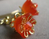 Satsuma - Lemon Quartz, Swarovski crystal and orange flower earrings