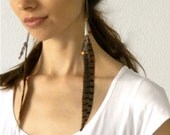 Pheasant Feather Earrings with Labradorite Gemstones
