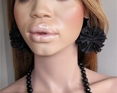 Au Noir: Shabby Chic Lace and Onyx Statement Necklace with Sterling Clasp Sterling and lace Earrings Set