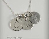 Hand Stamped Personalized Sterling Silver Jewelry Three Initial Charm Pendant Necklace