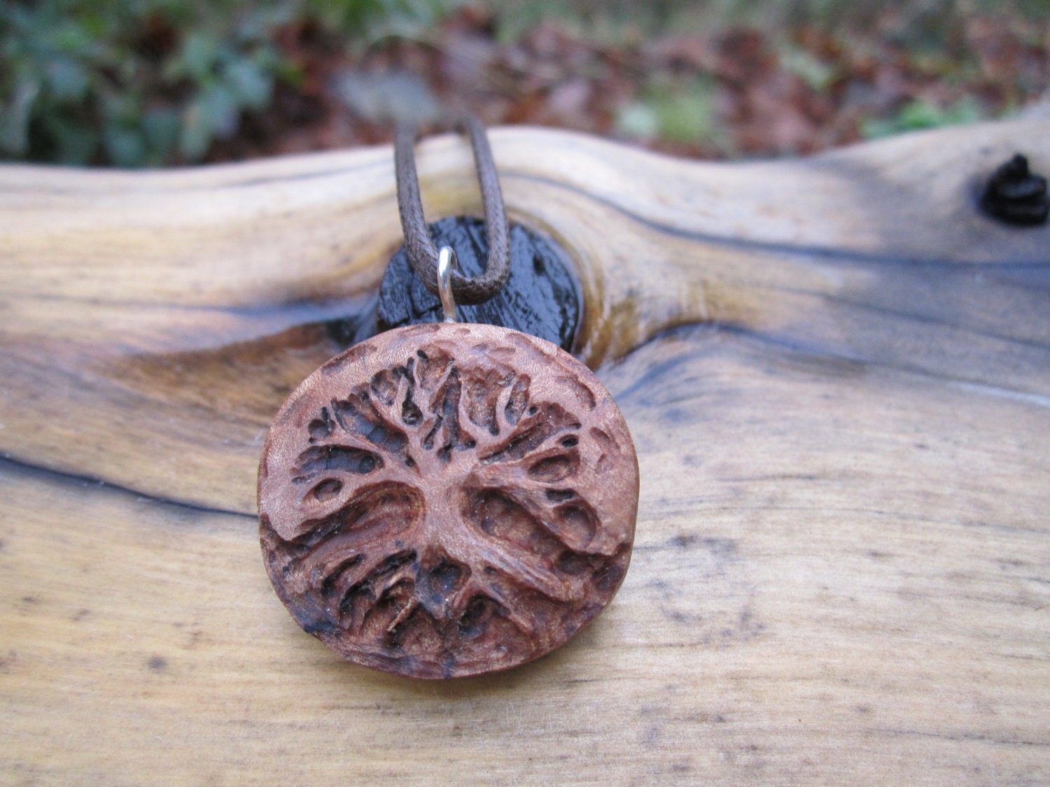 Tree Pendant- Wooden Necklace Carved in reclaimed Birdseye Maple Burl