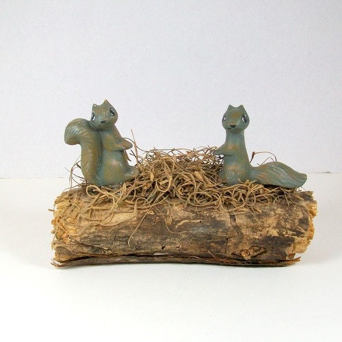 Ceramic Squirrels on a Log