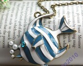 Pretty retro copper colorful tropical fish necklace pendant jewelry vintage style