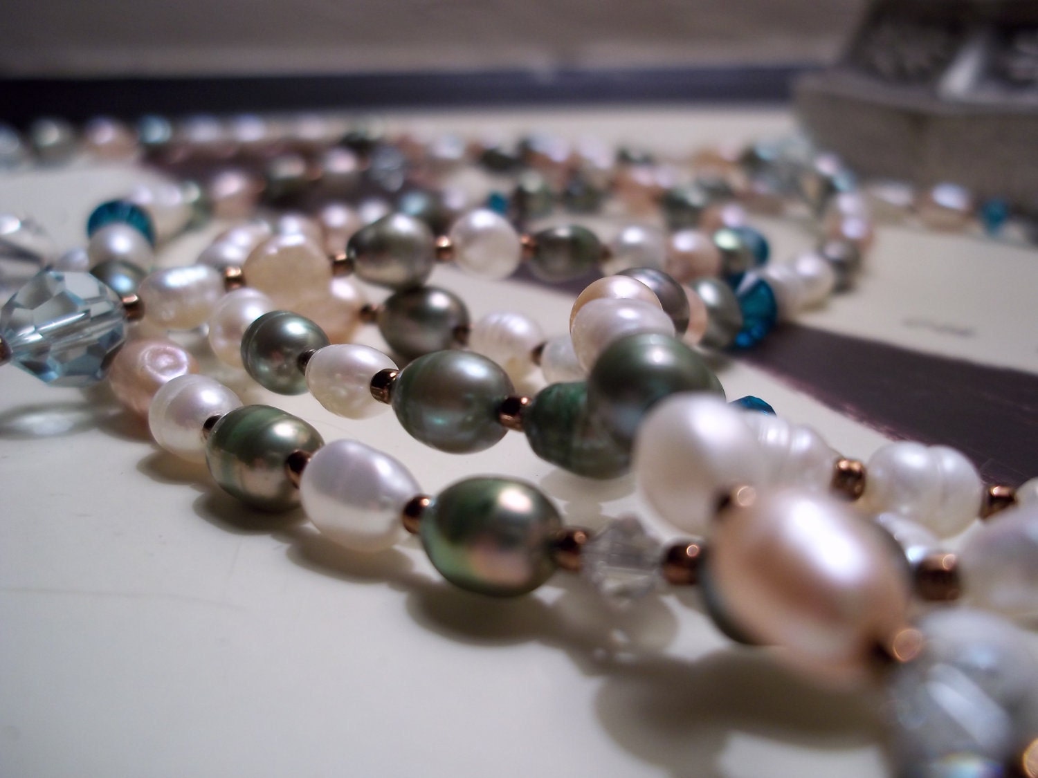 freshwater pearl and Swarovski necklace super long