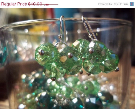 Drops of crystal earrings Aurora Borealis crystal Peridot .925 sterling silver