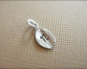 Tiny Silver Leaf Charm with Personalized Letter