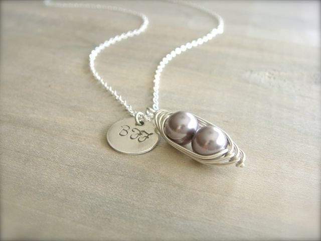 Personalized 2 Peas in a Pod - Pearls Wrapped in Sterling Silver with Silver Disk - Choose Your PEARL COLOR - BFF, Best Friend
