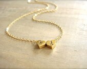Two Heart Initial Necklace in Gold - REVERSIBLE - Bride, Bridal, Bridesmaid gift, Wedding, Mother's Day, Anniversary