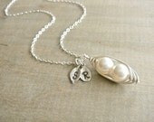Personalized 2 Peas in a Pod wrapped in Sterling Silver - Choose your INITIAL and PEARL COLOR - Mother's Day