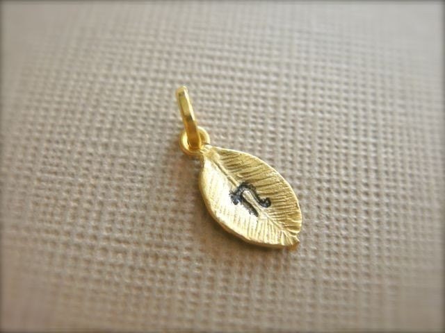 Tiny Gold Leaf Charm with Personalized Letter