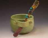 Pottery Dip Cup with Jeweled Spreader in French Country Green