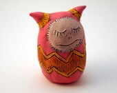 Clay Monster Sculpture Tangerine Pink and Yellow