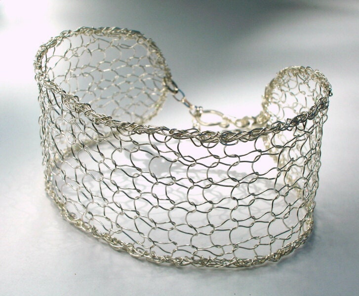 Fine Silver Wire Knit Mesh Cuff Bracelet