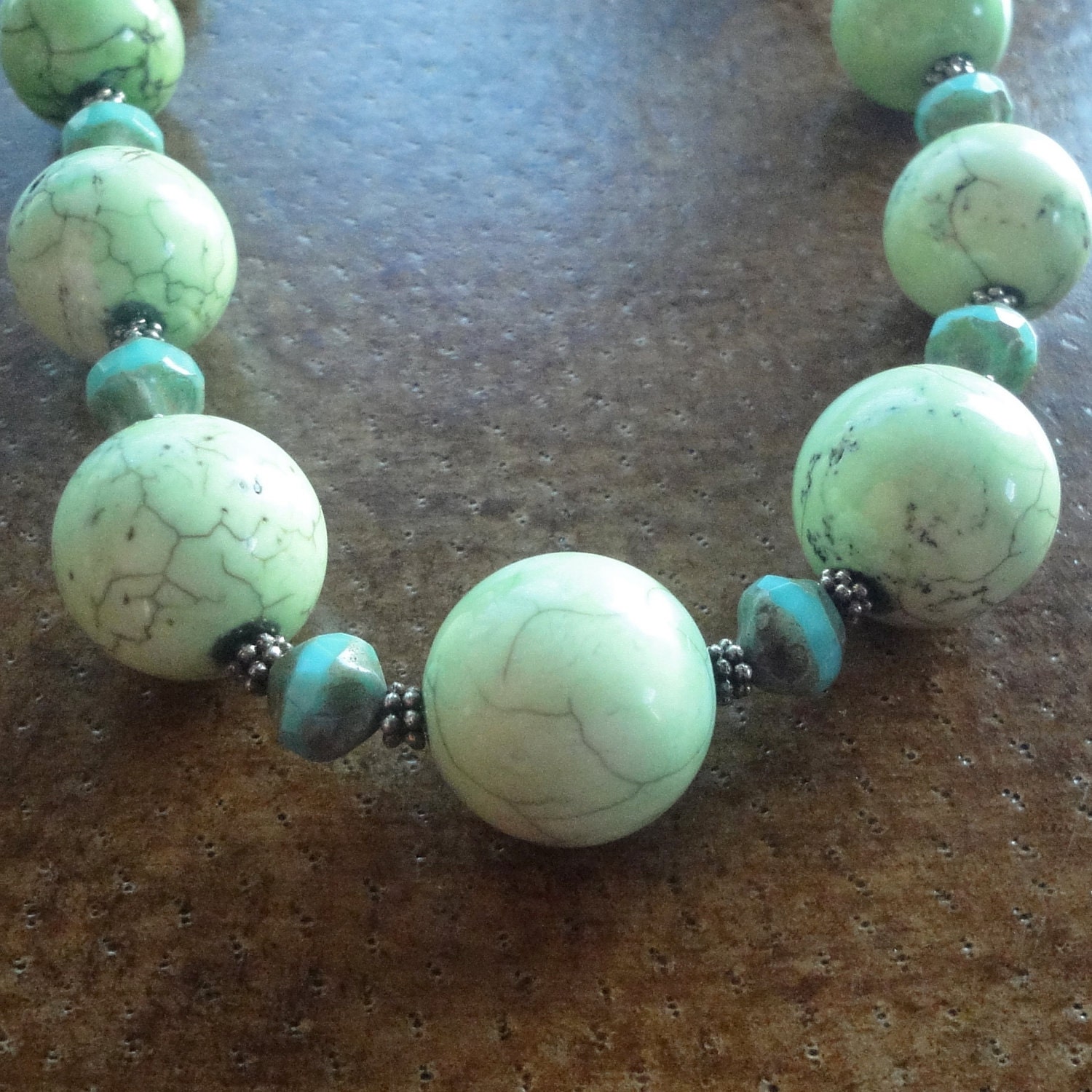 Lime Green Graduated Turquoise Statement Necklace - December Birthstone - Ready to Ship