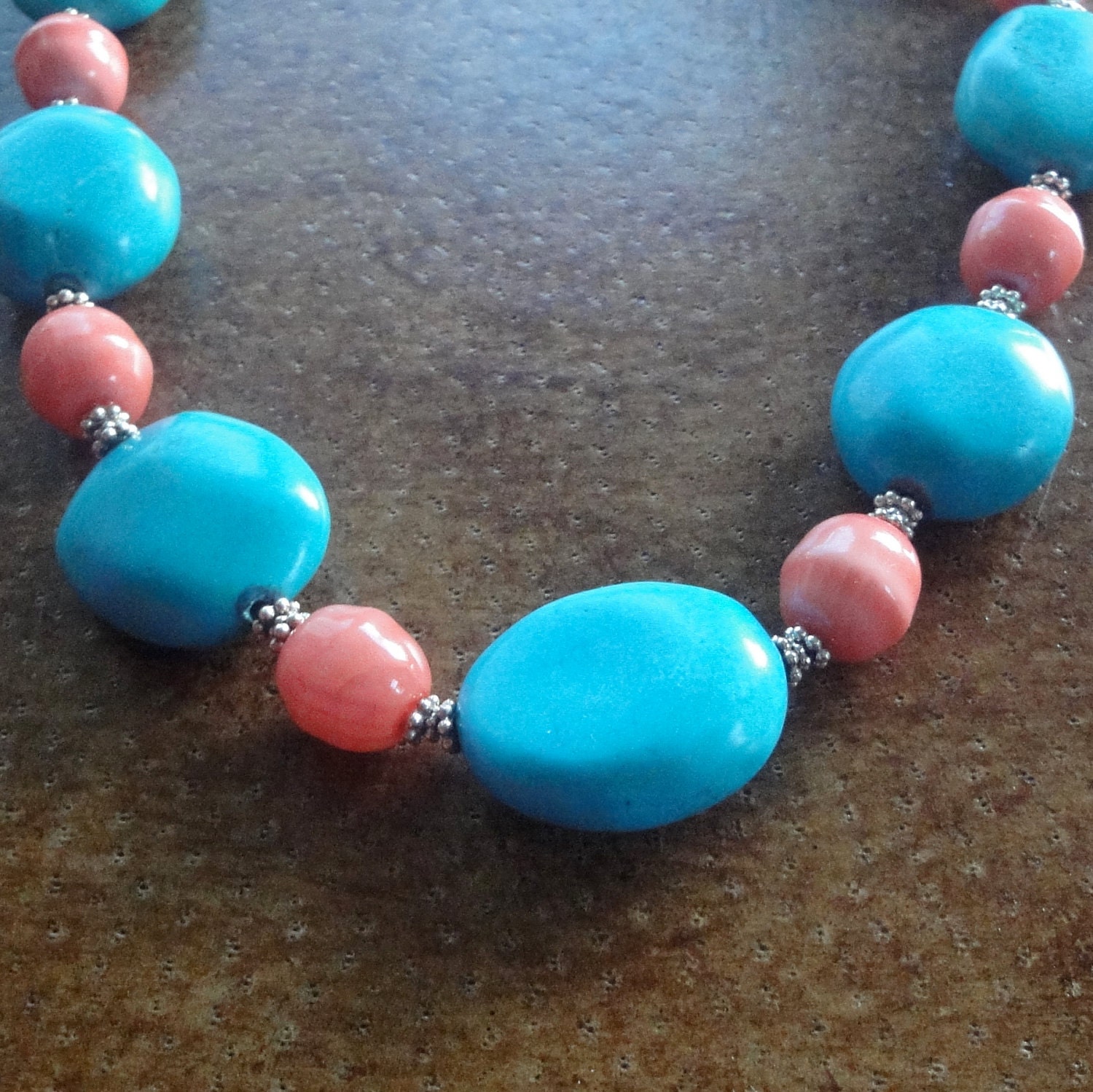 Turquoise Statement Necklace with orange Beads - December Birthstone - Ready to Ship