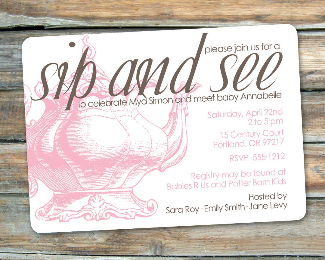 Sip and See Baby Shower Invitations - Vintage Teapot - swankypress