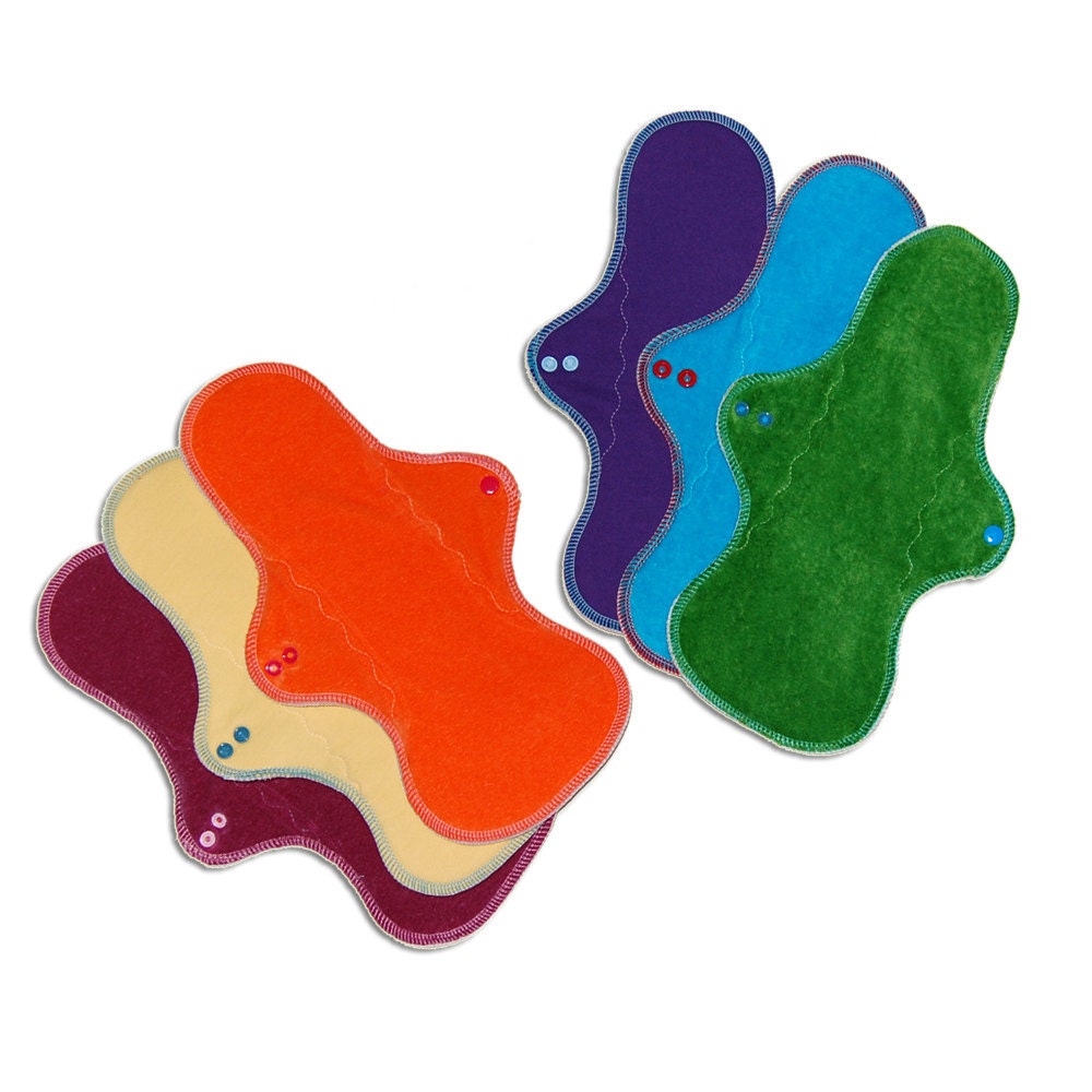 Organic Wool-Backed Moonbow Cloth Pads (mixed topping prism pack of 6, Large-Extra / 12-inch)
