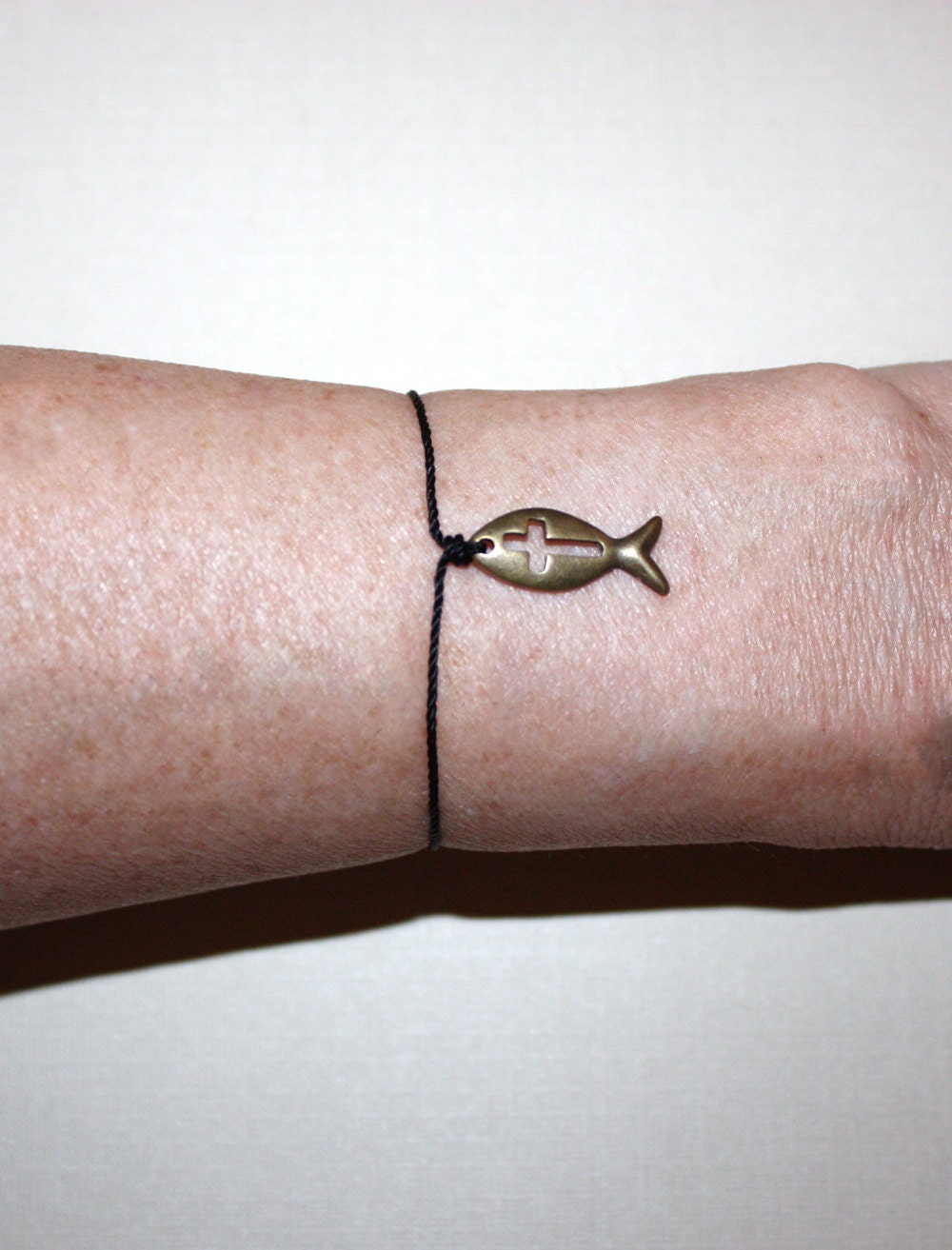 Christian Fish Wish Bracelet - Ichthys - Antique Brass