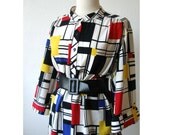 New Year Dress Vintage Oversized Shirt Dress - Mondrian Mod Bold Color Block Squares - News Year Sale