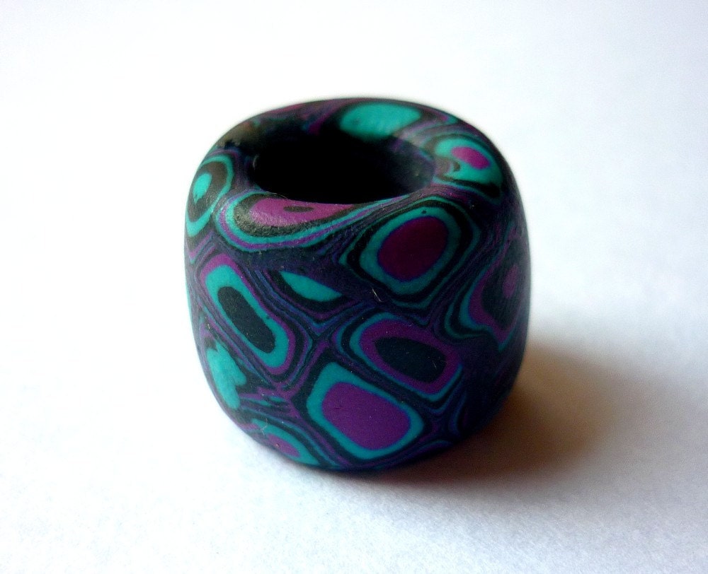 Klimt Dreadlock Bead Polymer Clay Purple and Blue 10mm hole