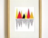 Graphic Art Print - Geometric Mountain Reflection - Red, Orange, Yellow - 8x10