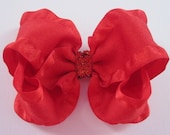 Valentine's Day Hair Bow:  Red Ruffle Boutique Bow, Red Sparkle Valentine's Day Hair Bow Clip