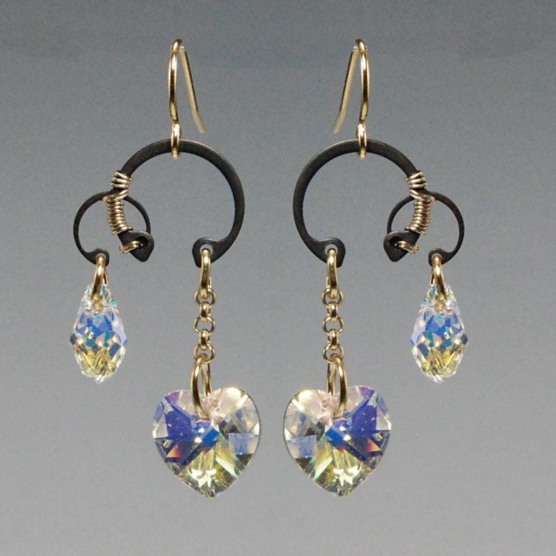 Sol II v5: Elegant industrial earrings with crystal ab Swraovski crystals