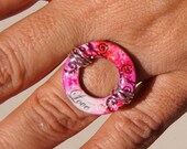 Love Stamped Womens Ring Pink 'Love' Size 6 / 7 Silver Wire Wrapped OOAK