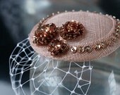 Soft Pink Sinamay Fascinator Hat with Veil and Sequins