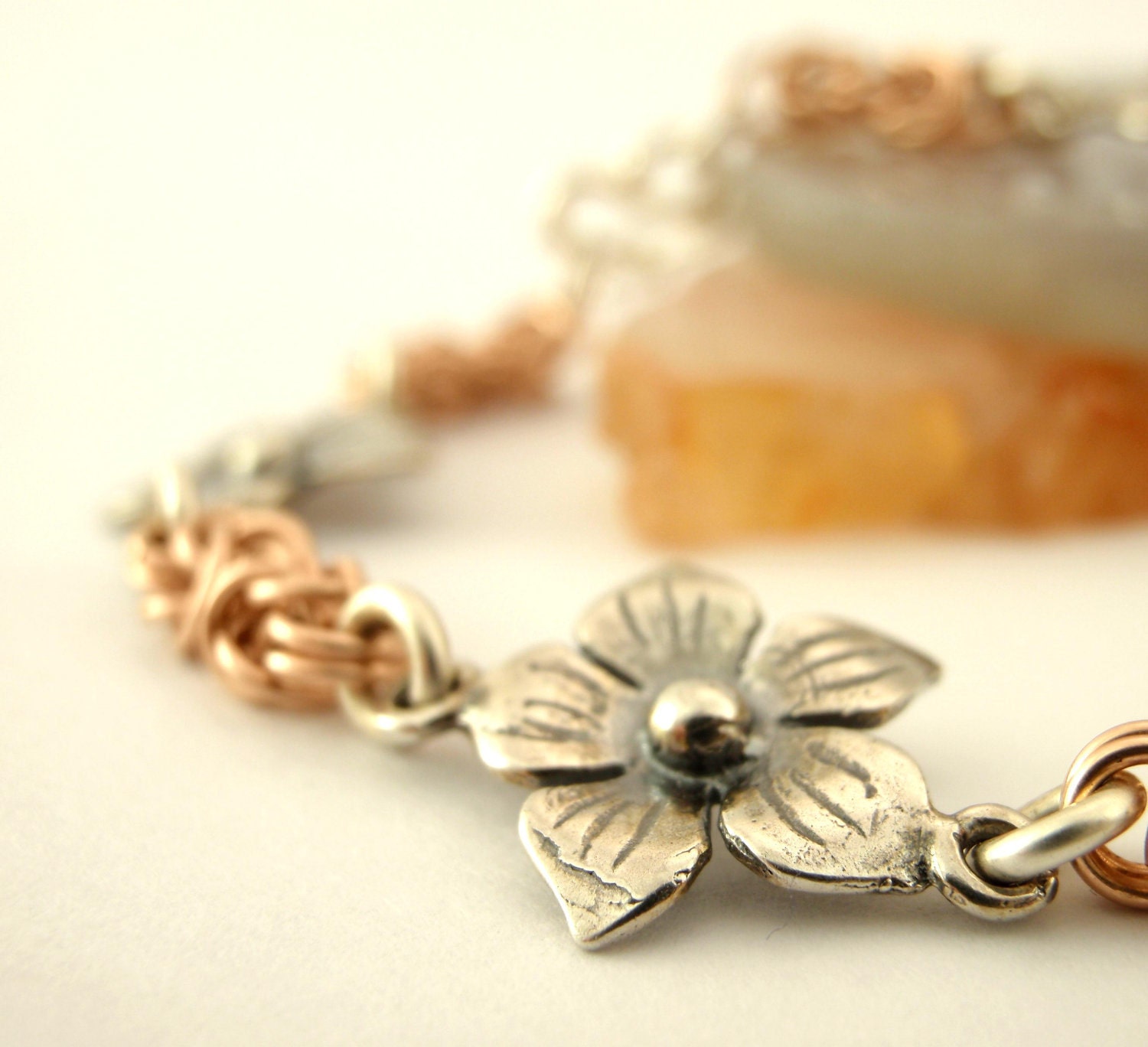 Sterling Roses with 14kt Rose Gold Filled Bracelet with Security Clasp - Byzantine Wee Maille