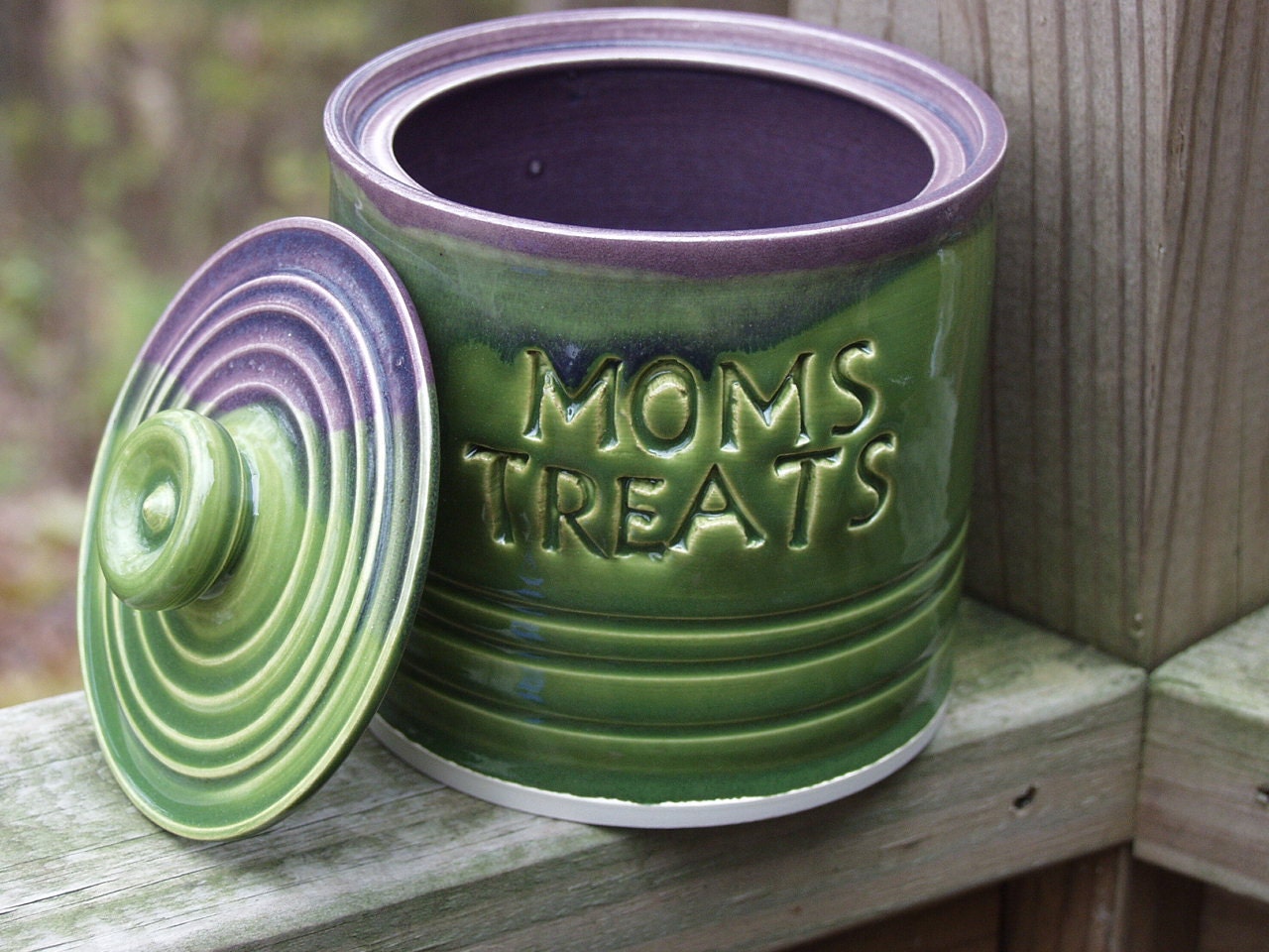 Ready to ship Moms Treat Jar, Candy-Lidded Jar-Plumy Shamrock
