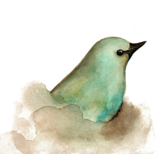 Aqua Bird Print from my Original Watercolor Painting