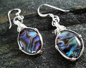Abalone Shell Earrings, Sterling Silver Wire Wrapped Shell