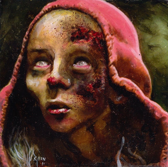 Zombie 54 Karen C. original zombie painting 6"x6"