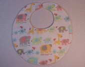 Baby Bibs, four soft layers, reversible, white with pastel elephants