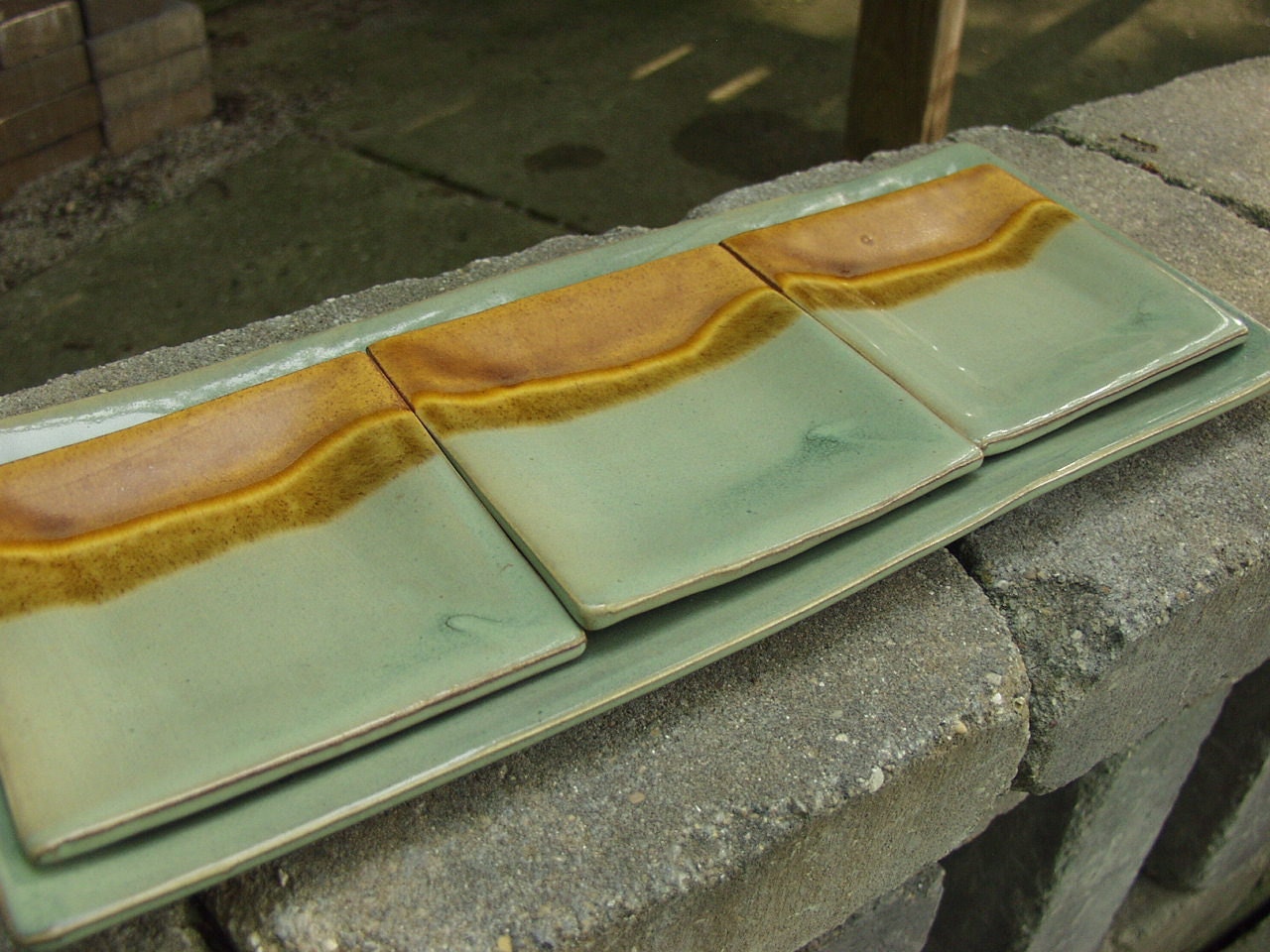 Large Sushi Appetizer Rectangular Serving Set-4 pieces-Mossy Saddle-Ready to Ship