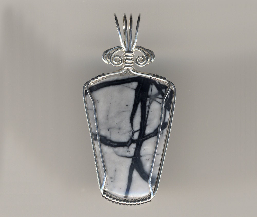 Picasso Marble Jasper Cabochon Wire Wrapped Pendant