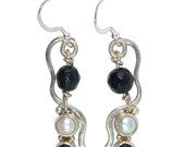 Black Onyx and Pearl Dangle Earrings Set in Sterling Silver  eonxf1572