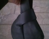 Leather Wristlet Purse Clutch Japanese Knot Bag Matte Black Round FREE SHIPPING