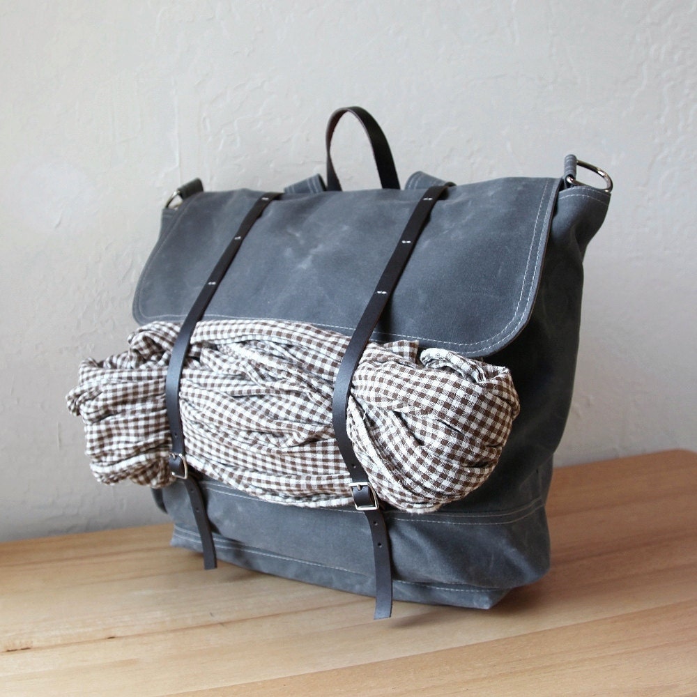 The Rucksack // Backpack  in Graphite Waxed Canvas and Leather