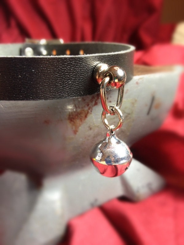 Tiny Silver  Bell on Black Leather Choker